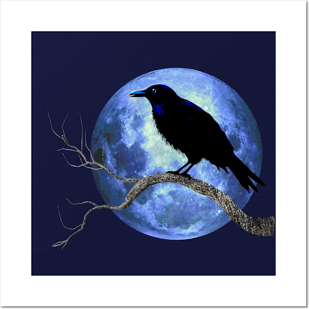 Crow Raven Corvid With Moon Wall Art by Pine Hill Goods